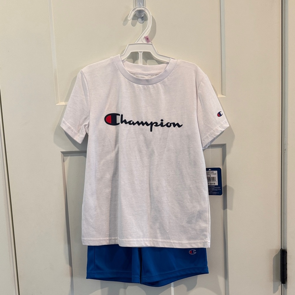 Champion White Tee and Blue Shorts Combo